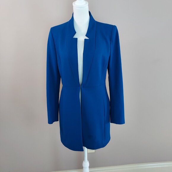 Zara Royal Blue Inverted Lapel Long Blazer Size Small - Picture 9 of 15